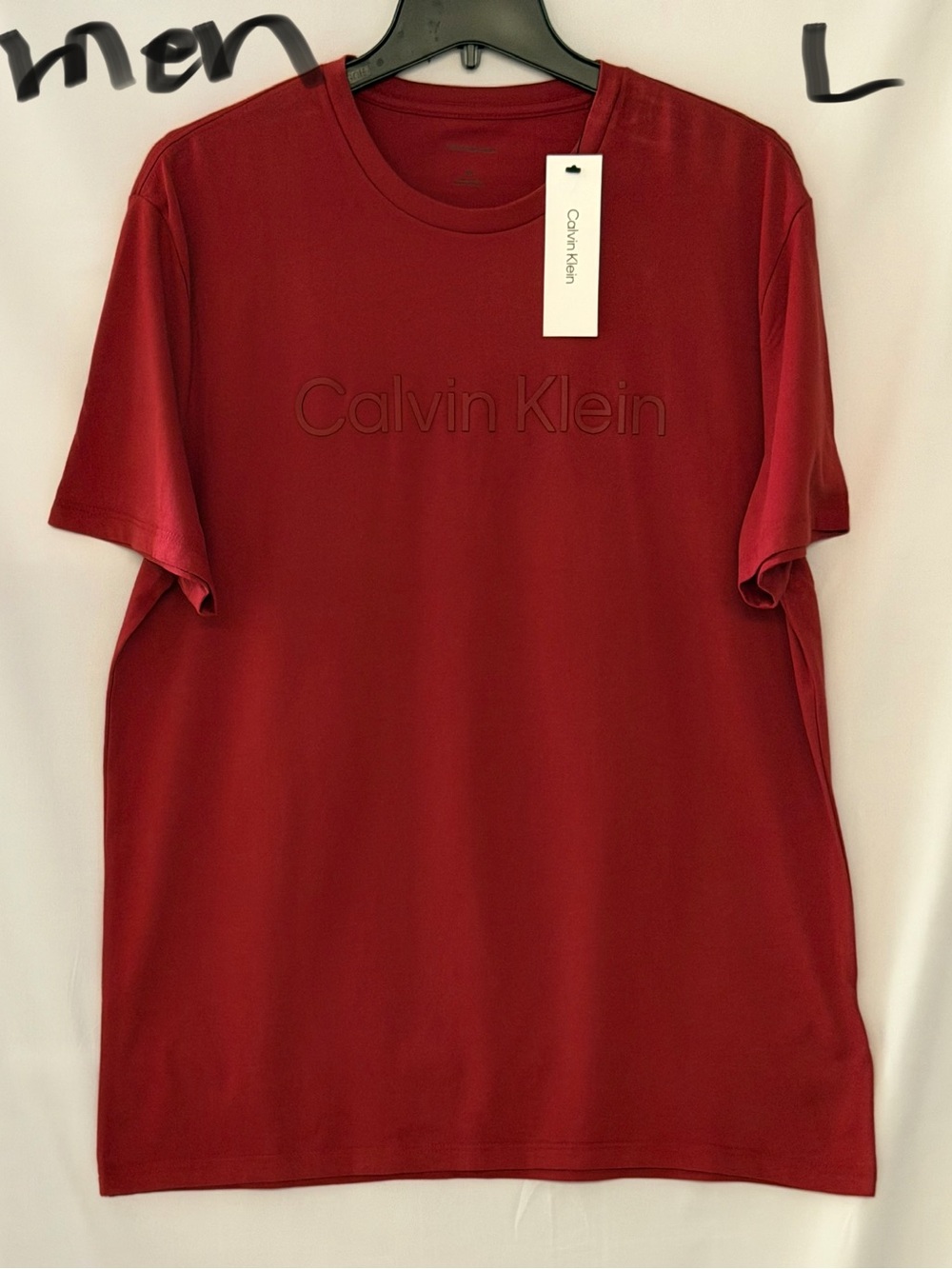 Calvin Klein Burgundy Short-Sleeve Embossed Logo Tee
